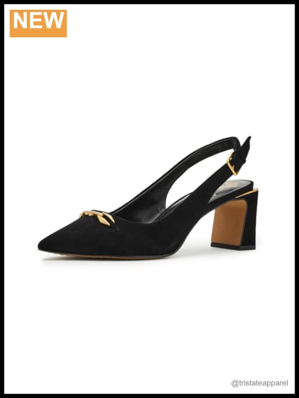 Patent Suede Slingback Pump with Chain Detail
